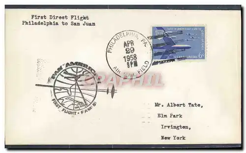 Lettre Etats Unis 1st flight FAM5 Philadelphia to Suan Juan 29 4 1958