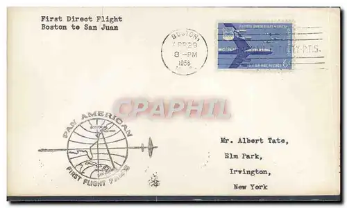 Lettre Etats Unis 1st flight FAM5 Boston to San juan 29 4 1958