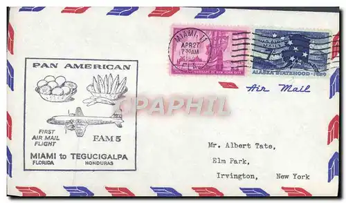 Lettre Etats Unis 1st flight Miami to Tegucigalpa Honduras 27 4 1959 Banane