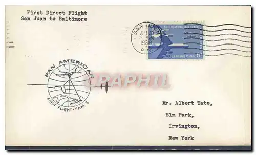 Lettre Etats Unis 1st flight San Juan to Baltimore 30 4 1958