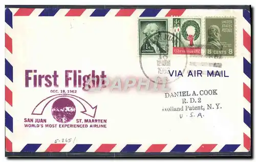 Lettre Etats Unis 1st flight San Juan St maarten 18 12 1962