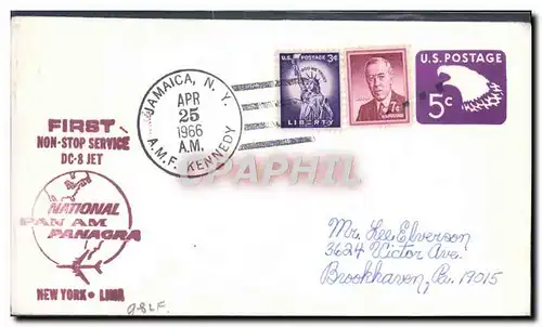 Lettre Etats Unis 1st flight PANA AM New York Lima 25 4 1966