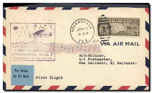 Lettre Etats Unis 1st flight Brownsville San Lorenzo 5 1 1930