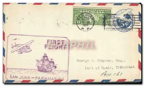 Lettre Etats Unis 1st Flight San Juan Paramaribo 22 9 1929