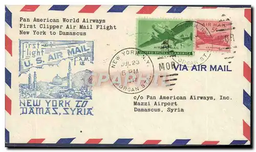 Lettre Etats Unis New York Damascus 23 7 1947 Damas Syrie