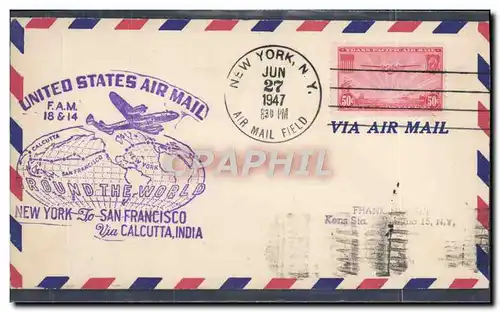 Lettre Etats Unis New York San Francisco Calcutta india 27 6 1947