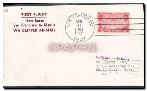 Lettre Etats Unis 1st Flight San Francisco Manila Philippines 21 4 1937