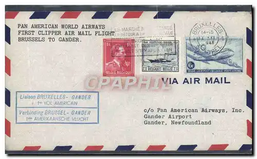 Lettre Belgique Brussels to Gander 17 6 1946