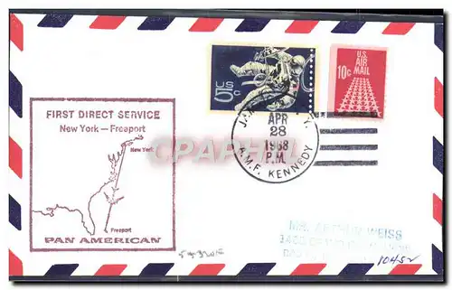 Lettre Etats Unis 1st flight New York Freeport 28 4 1968