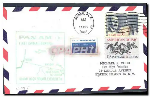 Lettre Etats Unis 1st flight Miami Nassau 24 12 1964