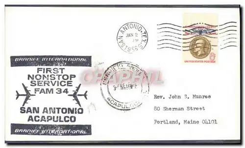 Lettre Etats Unis 1st flight San Antonio Acapulco 2 1 1966