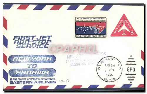 Lettre Etats Unis 1st flight New York Panama 24 4 1966