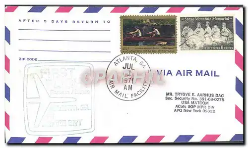 Lettre Etats Unis 1st flight Atlanta Mexico 1 7 1971