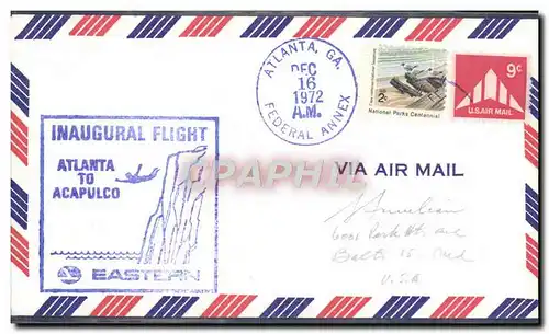 Lettre Etats Unis 1st flight Atlanta Acapulco Sea divind Plongeon 16 12 1972