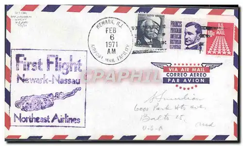 Lettre Etats Unis 1st flight Newark Nassau Northeast Airlines 6 2 1971