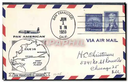 Lettre Etats Unis 1st flight San Francisco to Jakarta 1 6 1959