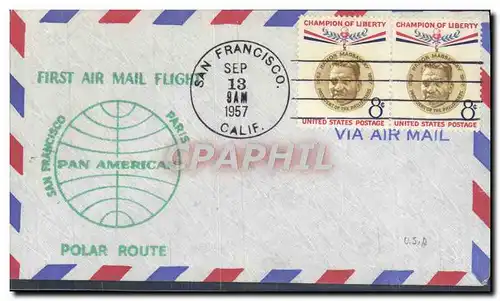 Lettre Etats Unis 1st Flight Los Angeles Paris Polar Route Polaire 13 9 1957