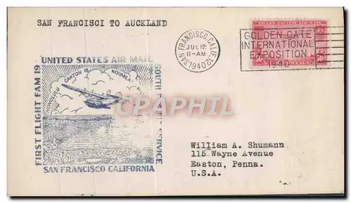 Lettre Etats Unis 1st Flight BFAM 19 San Francisco 12 7 1940