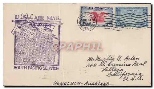 Lettre Etats Unis 1st Flight FAM19 San Francisco Auckland 14 7 1940