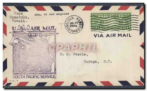 Lettre Etats Unis 1st Flight San Francisco Honolulu 23 7 1940