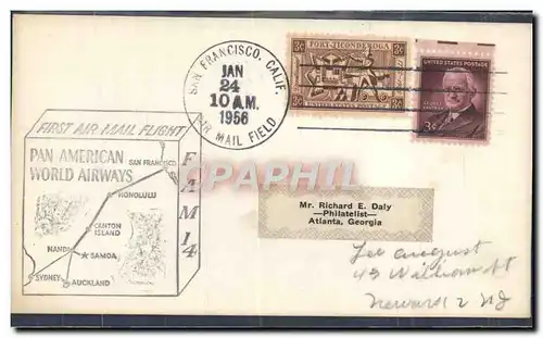 Lettre Etats Unis San Francisco to Sydney 24 1 1956