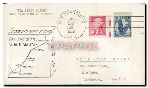 Lettre Etats Unis San Francisco to Tafuna 24 1 1956