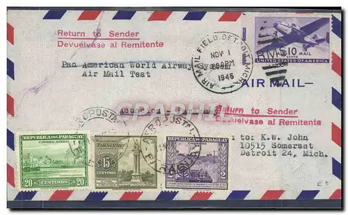 Lettre Etats Unis to Paraguay Detroit 1 11 1946