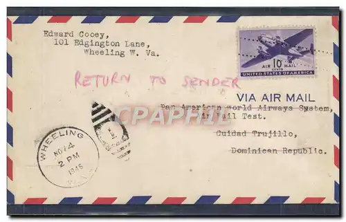 Lettre Etats Unis Wheeling to Dominican Republic 4 11 1946