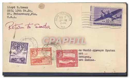 Lettre Etats Unis St Petersburg to Antigua 1 11 1946