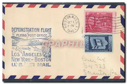 Lettre Etats Unis Los Angeles New York Boston 1 10 1946