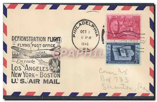 Lettre Etats Unis Los Angeles New York Boston 1 10 1946