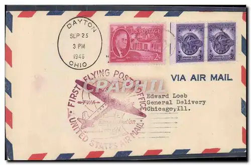 Lettre Etats Unis Dayton Ohio Demonstration flight TWA 25 9 1946