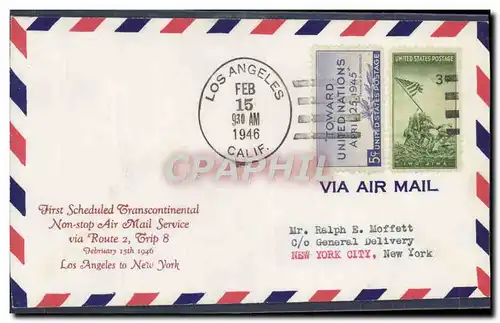 Lettre Etats Unis Los Angeles to New York 15 2 1946