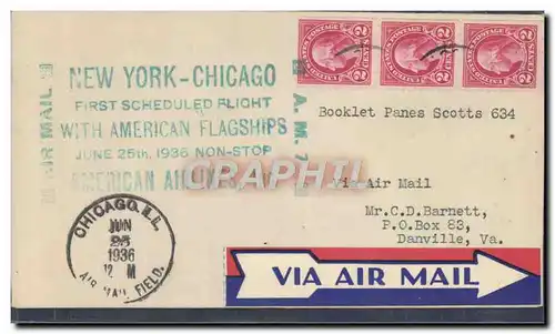 Lettre Etats Unis New York Chicago 25 6 1936 DC3