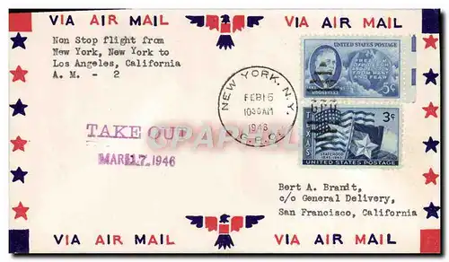 Lettre Etats Unis New York Los Angeles 15 2 1946