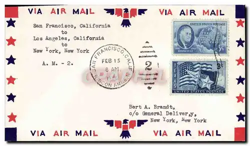 Lettre Etats Unis San Francisco Los Angeles New York 15 2 1946