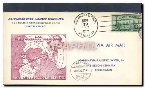 Lettre Etats unis Scandinavian Arlines Polar Flight 19 11 1952