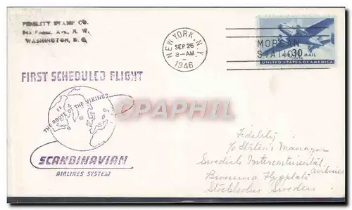 Lettre Etats Unis Scandinavian Airlines to Stockholm 26 9 1946