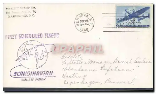 Lettre Etats Unis Scandinavian Airlines to Stockholm 26 9 1946