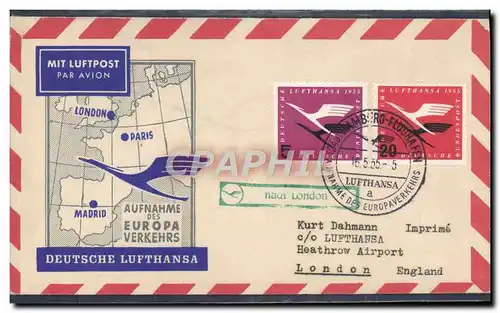 Lettre Lufthansa London Paris Madrid 16 5 55