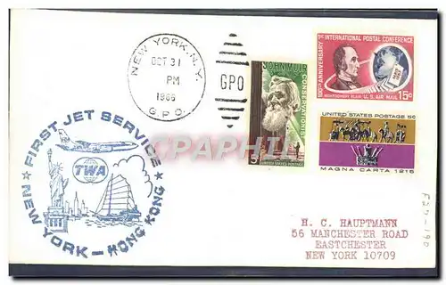 Lettre Etats Unis First Jet service New York Hong Kong China 31 10 1966