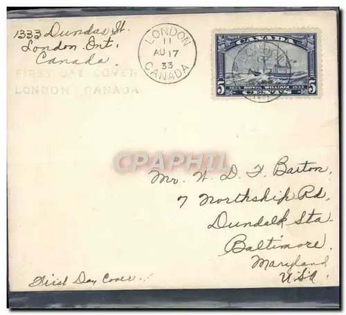 Lettre Canada 1st flight London Canada 17 8 1933