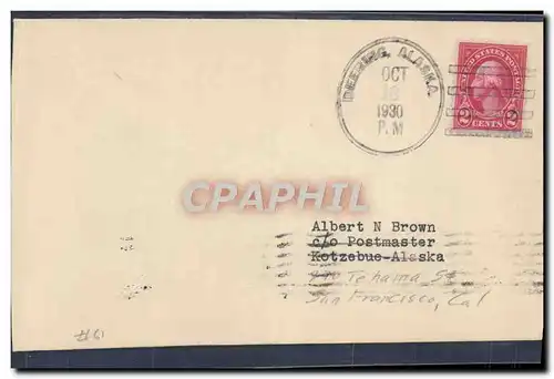 Lettre Etats Unis Return Flight Beering Alaska Nome 18 10 1930