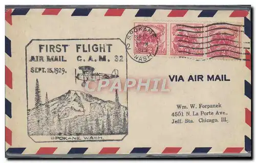 Lettre Etats Unis 1st Flight Spokane 15 9 1929