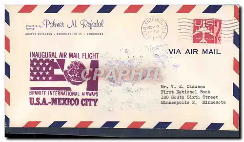 Lettre Etats Unis USA Mexico City Branif International Airways 9 11 1960