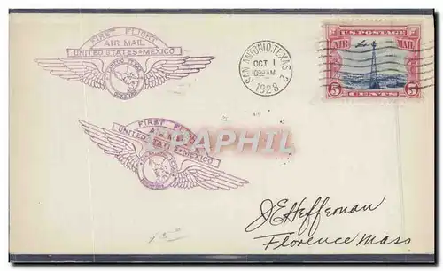 Lettre Etats Unis 1st Flight USA Mexico San Antonio Texas 1 10 1928