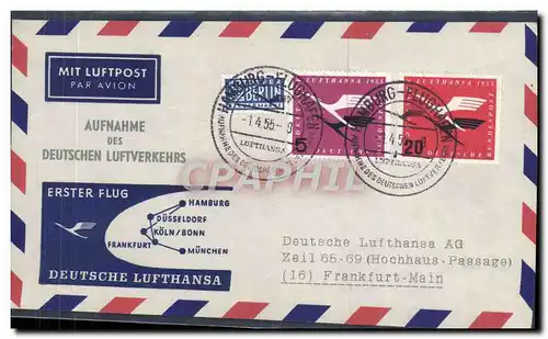 Lettre Allemagne Lufthansa Frankfurt Hamburg Dusseldorf Koln Bonn muchen 1 4 55