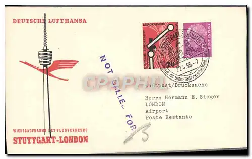 Lettre Allemagne Lufthansa Stuttgart London 22 4 56