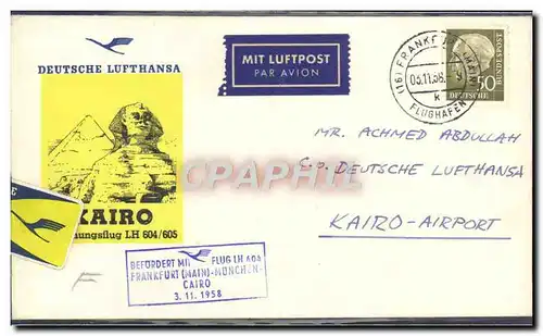 Lettre Lufthansa Frankfurt Munchen Cairo Egypt Egypte 3 11 1958 Pyramide
