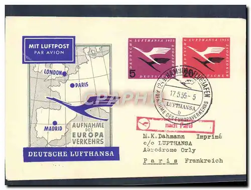 Lettre Allemagne London Paris Madrid Lufthansa 17 5 55